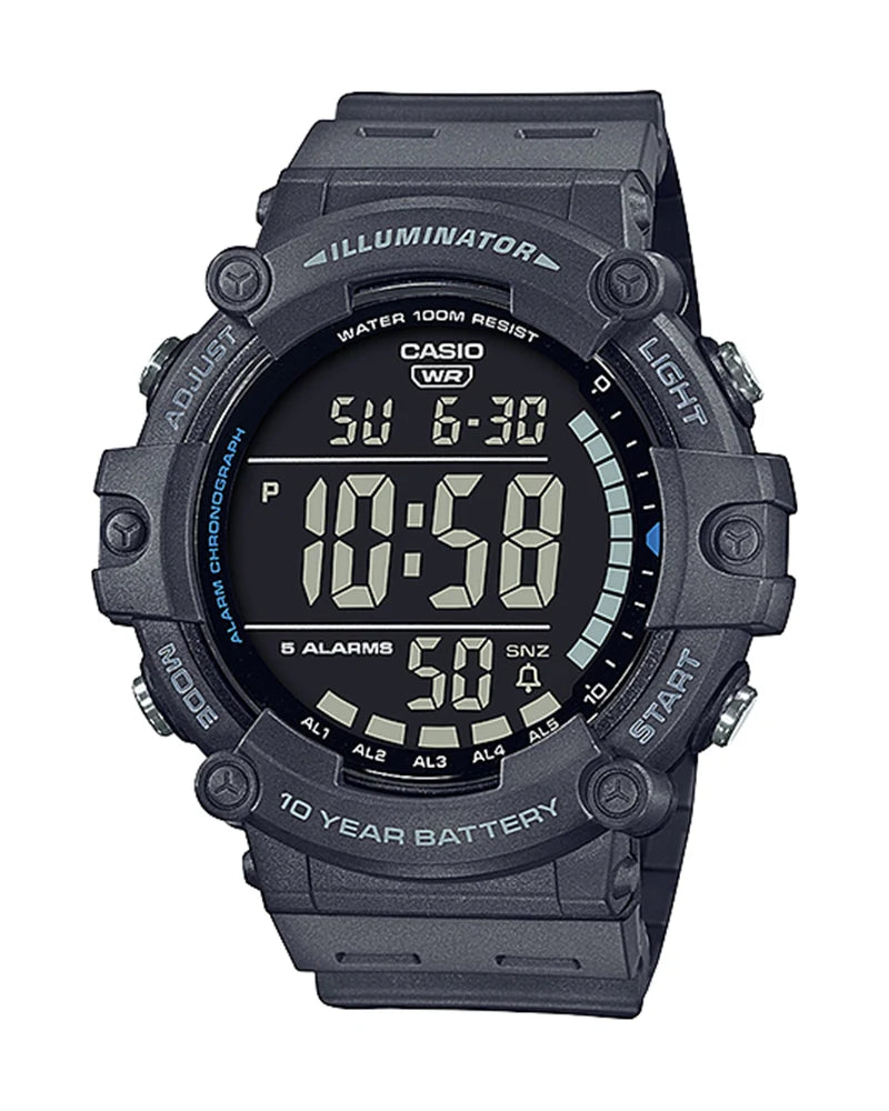 CASIO AE-1500WH-8BVDF Men’s Digital Watch – Grey Resin Band, World Time, Multi-Function, 100M Water Resistant