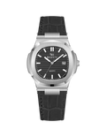 Rizen Aris Classic Silver RZ-0757 Leather Strap Quartz